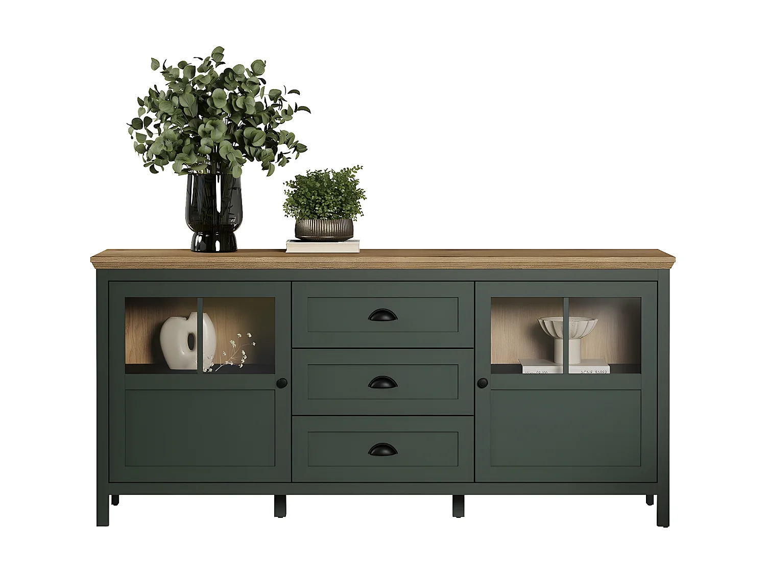 Stanton dressoir groen, eik decor.