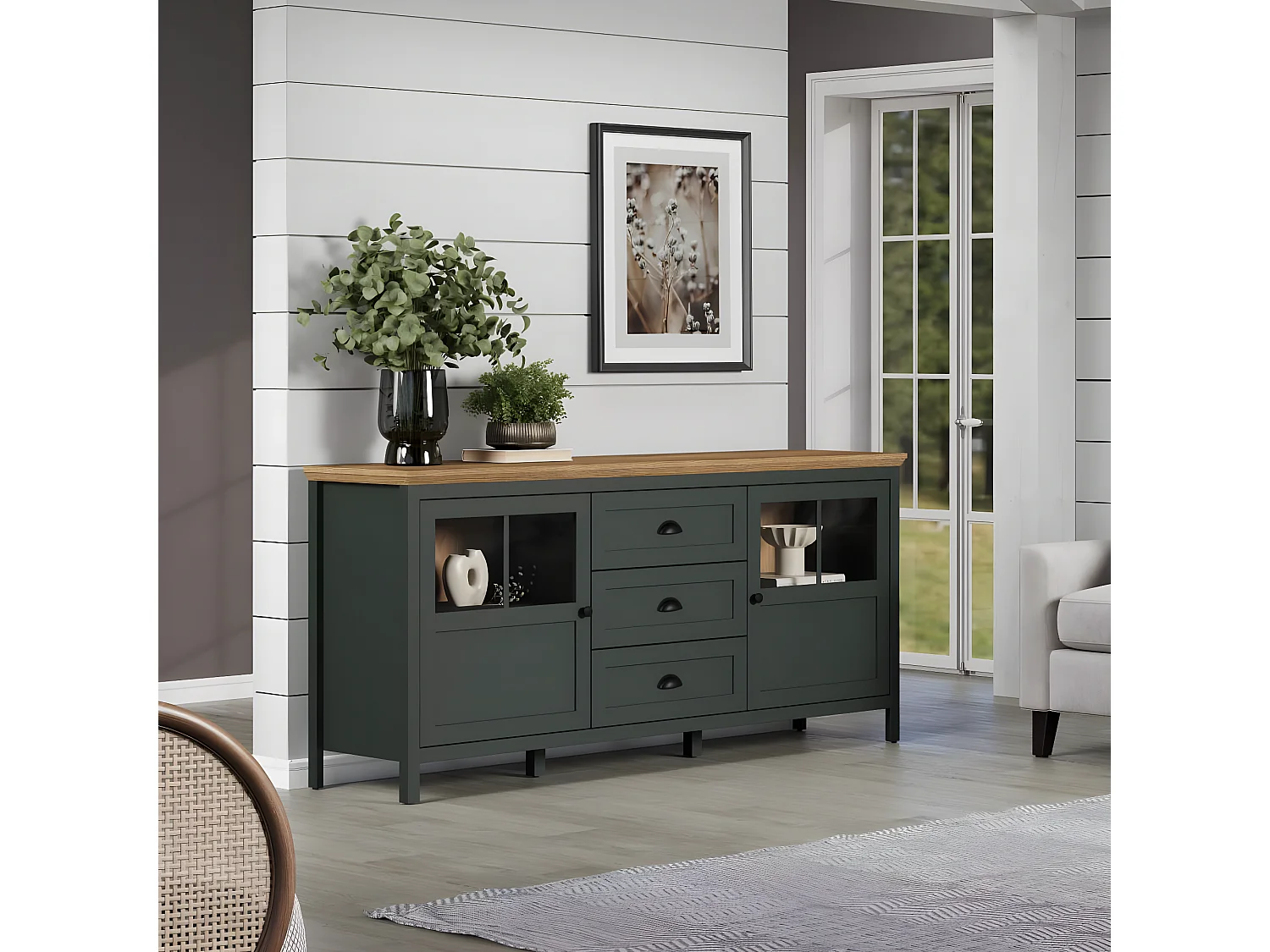 Stanton dressoir groen, eik decor.
