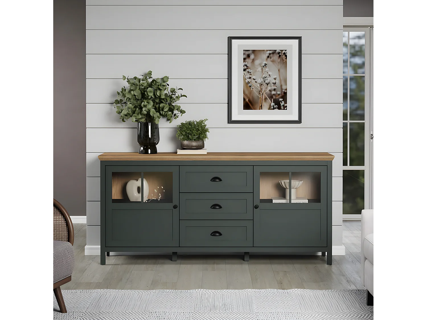 Stanton dressoir groen, eik decor.