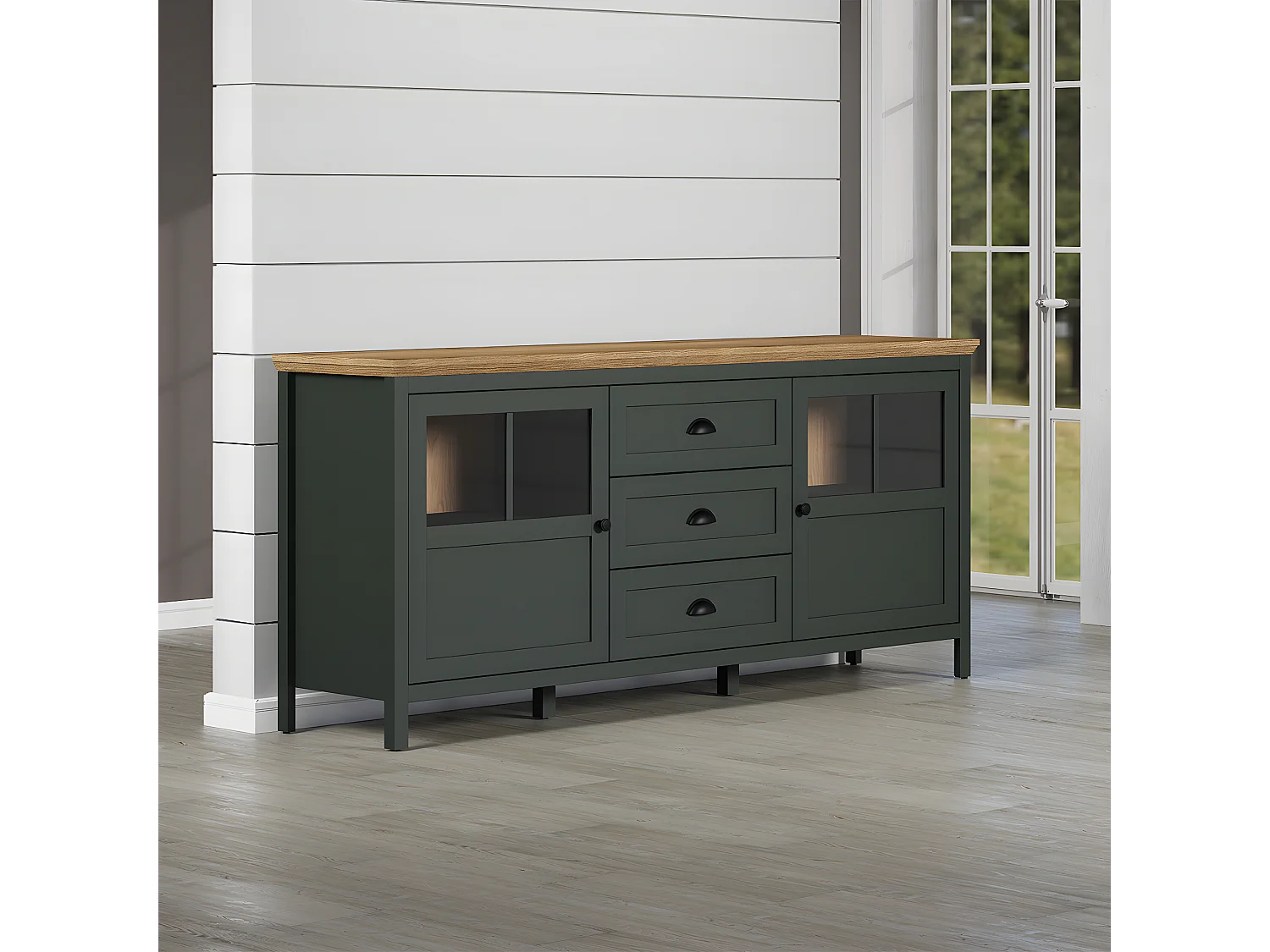 Stanton dressoir groen, eik decor.