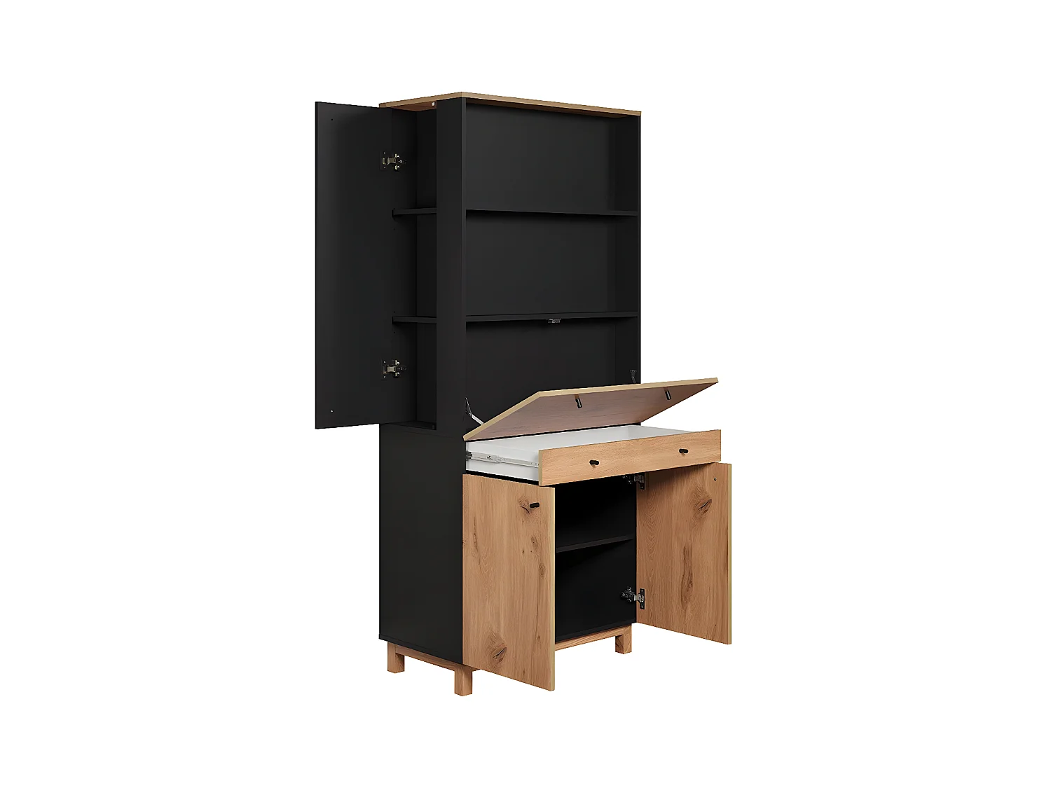 Solution bureau met berging, kantoor aan huis blauw, eik decor.