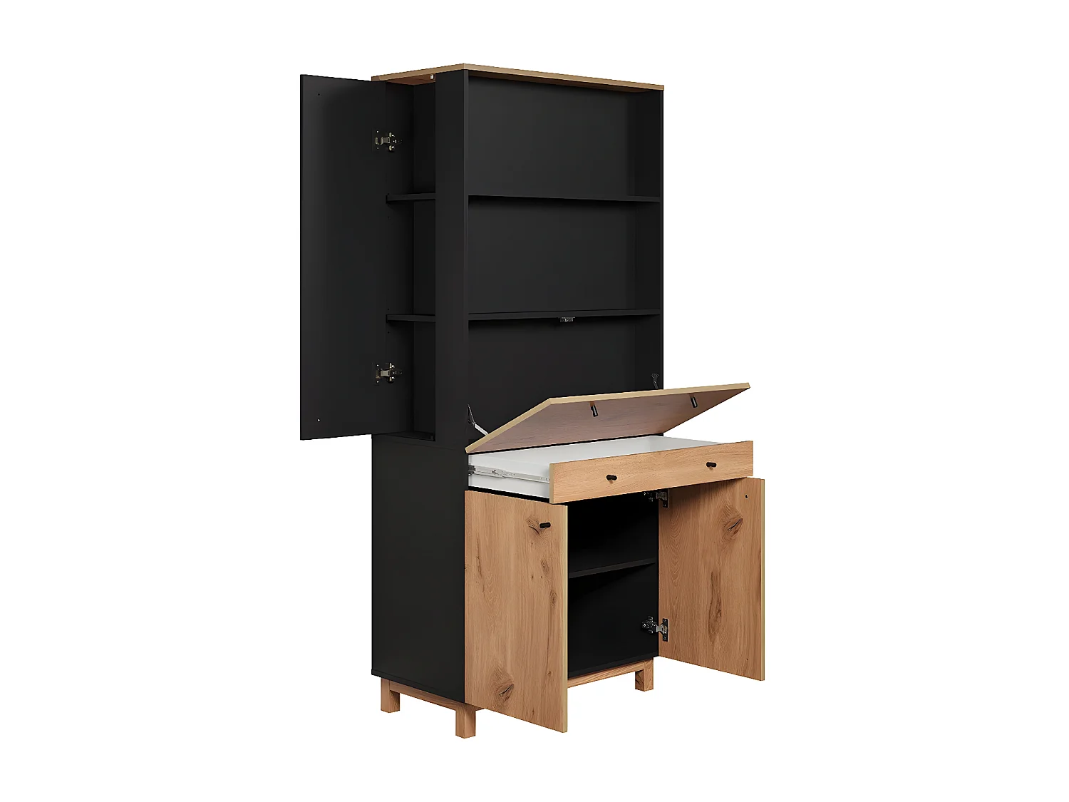 Solution bureau met berging, kantoor aan huis blauw, eik decor.