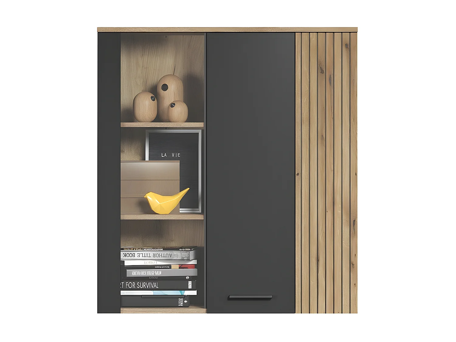 Esteban Vitrinenschrank Wandschrank grau, Eiche dekor.