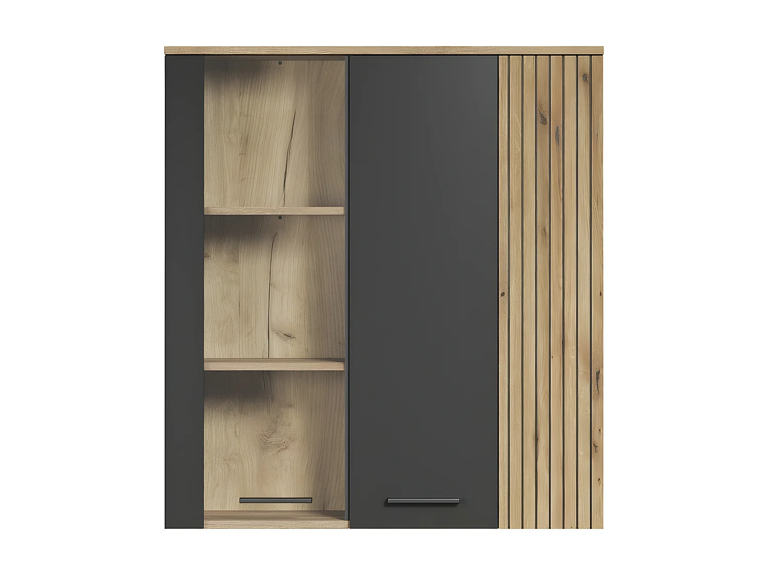 Esteban vitrinekast wandkast grijs, eik decor.