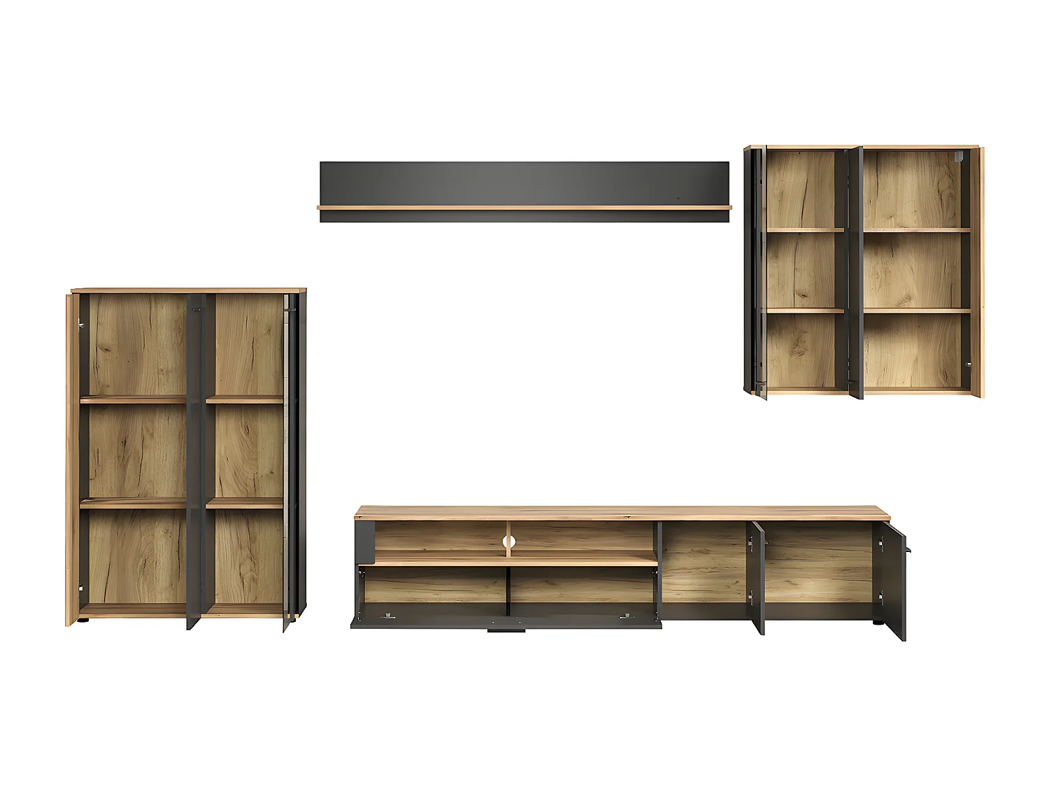 Esteban vitrinekast wandkast grijs, eik decor.