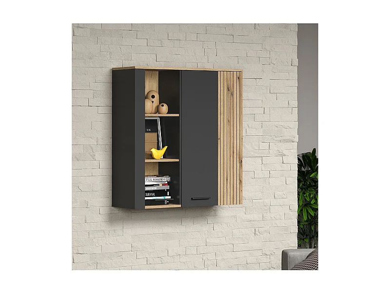 Rangement vitré suspendu, 2 portes dont une avec verre trempé L90 cm - Esteban