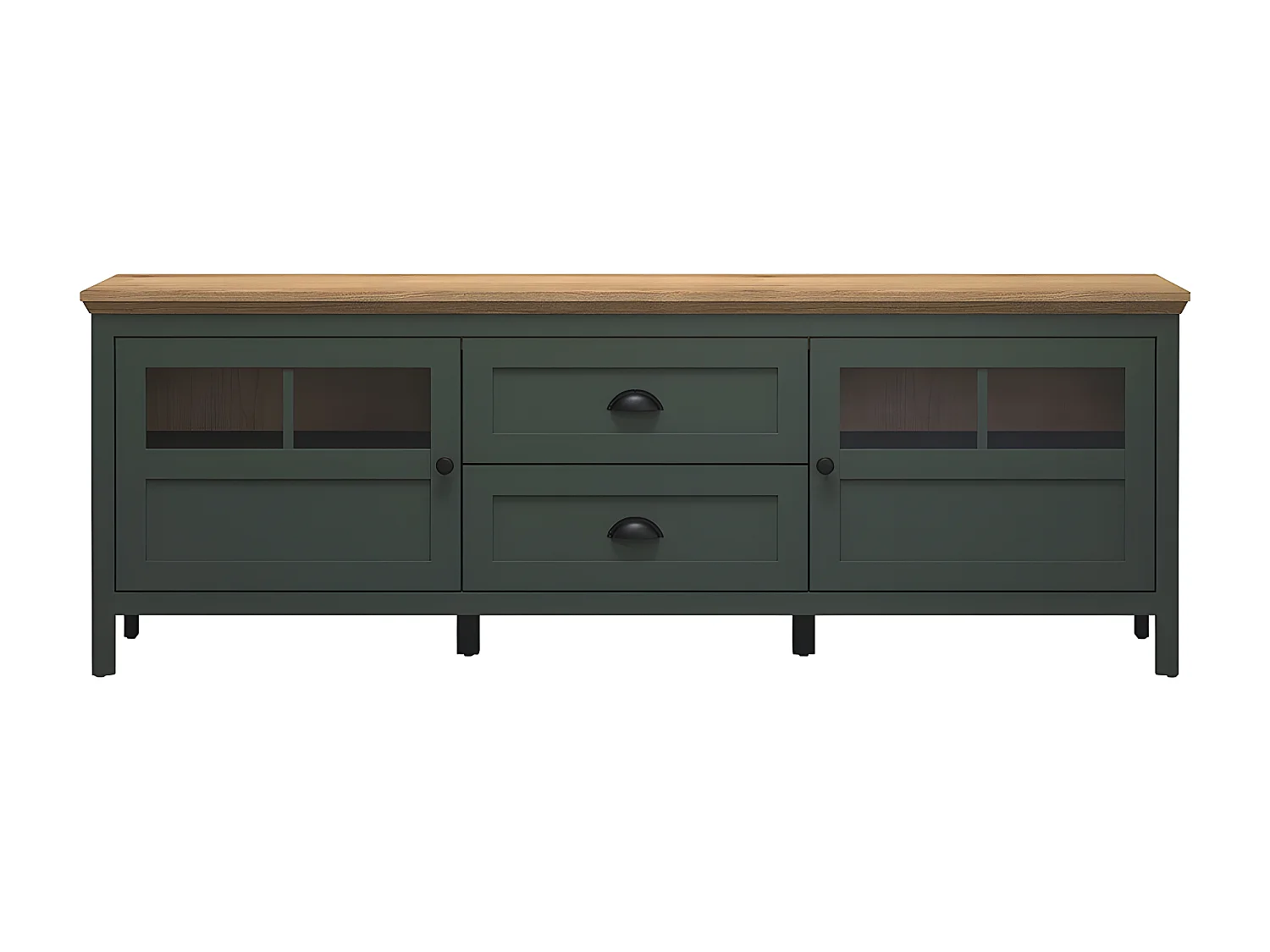 Meuble TV avec éclairage LED inclus, 2 portes et 2 tiroirs L184 cm - Stanton