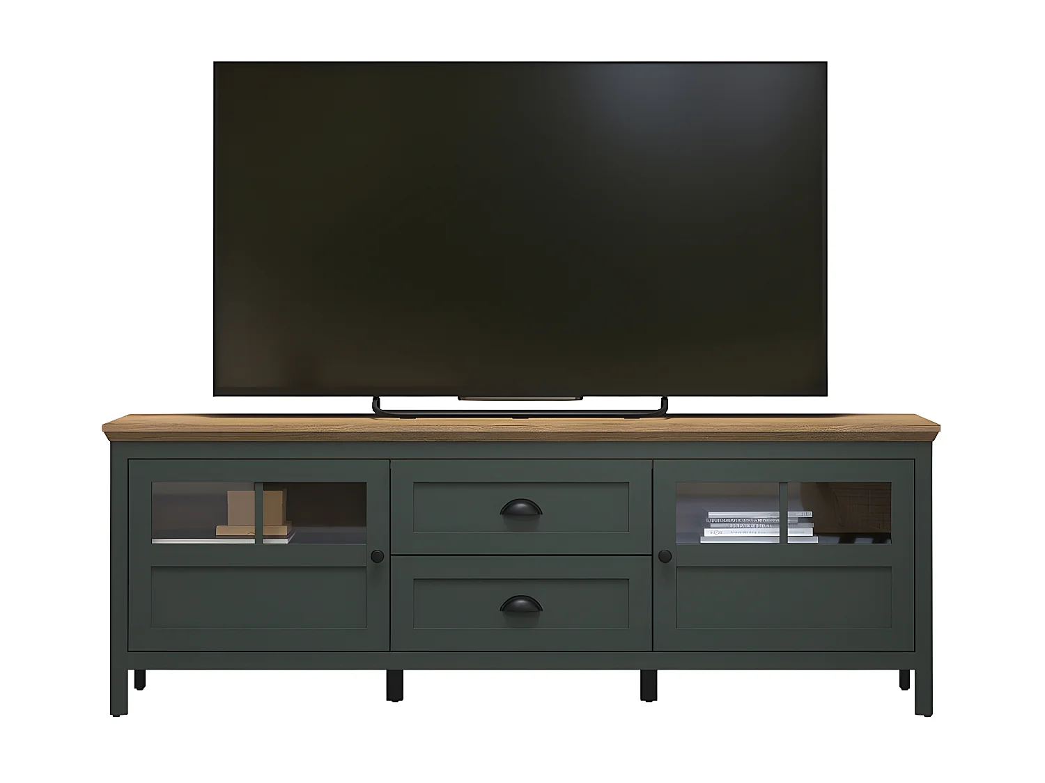 Meuble TV avec éclairage LED inclus, 2 portes et 2 tiroirs L184 cm - Stanton