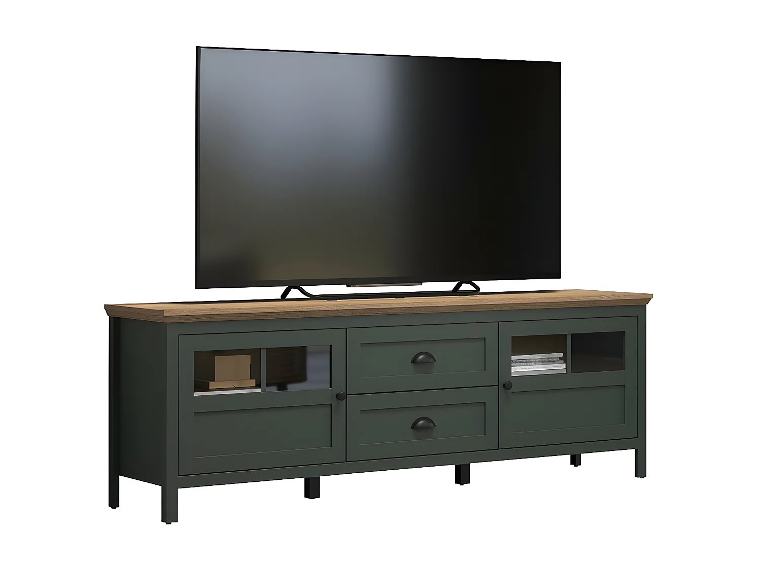 Meuble TV avec éclairage LED inclus, 2 portes et 2 tiroirs L184 cm - Stanton