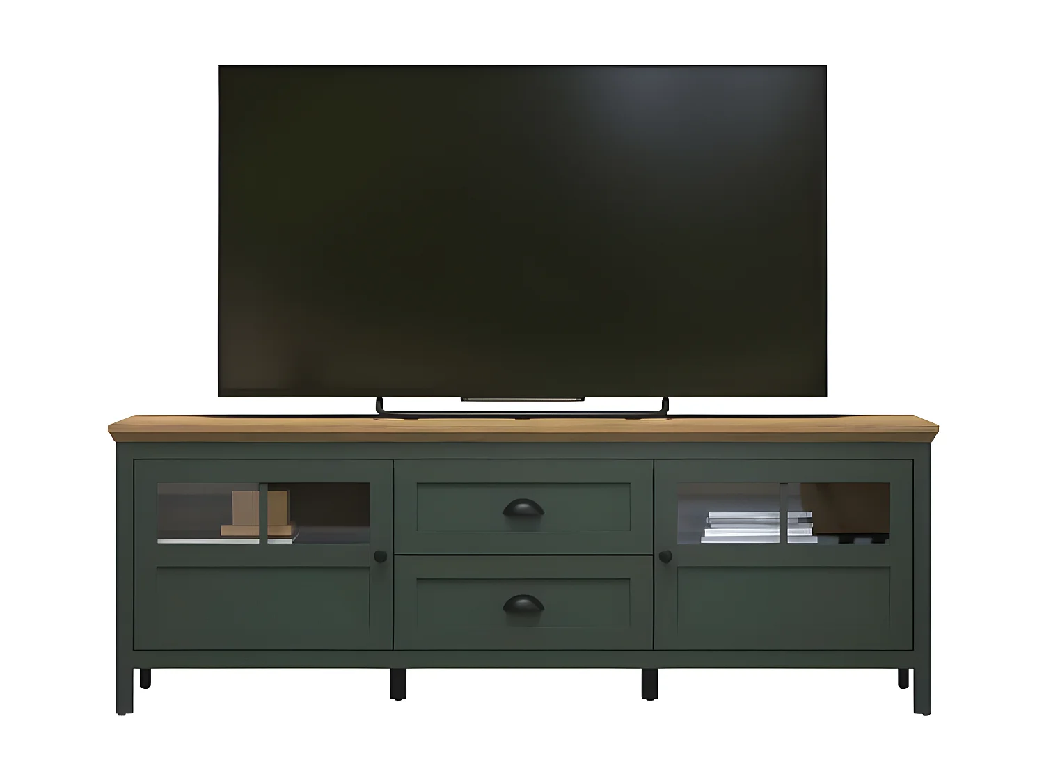 Meuble TV avec éclairage LED inclus, 2 portes et 2 tiroirs L184 cm - Stanton