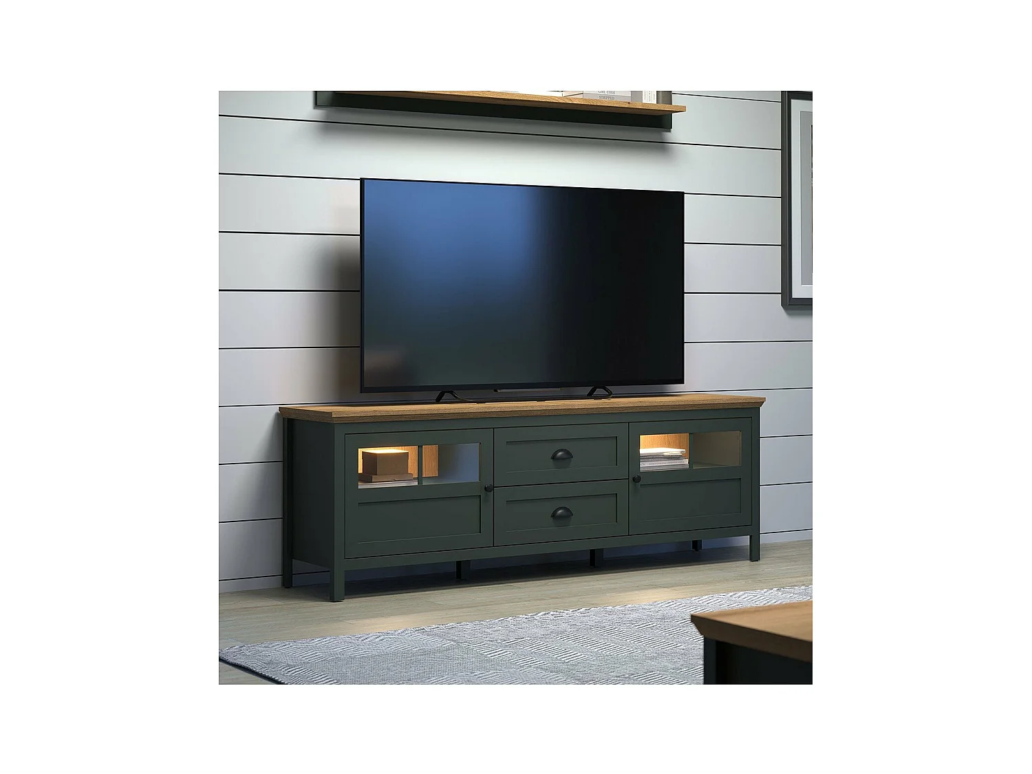 Meuble TV avec éclairage LED inclus, 2 portes et 2 tiroirs L184 cm - Stanton