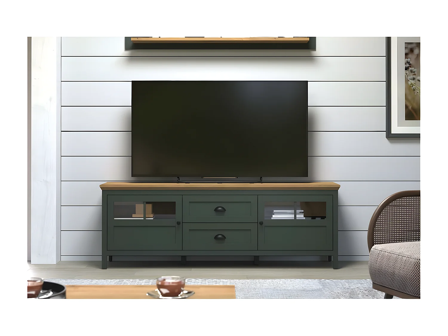 Stanton TV-meubel groen, eik decor.