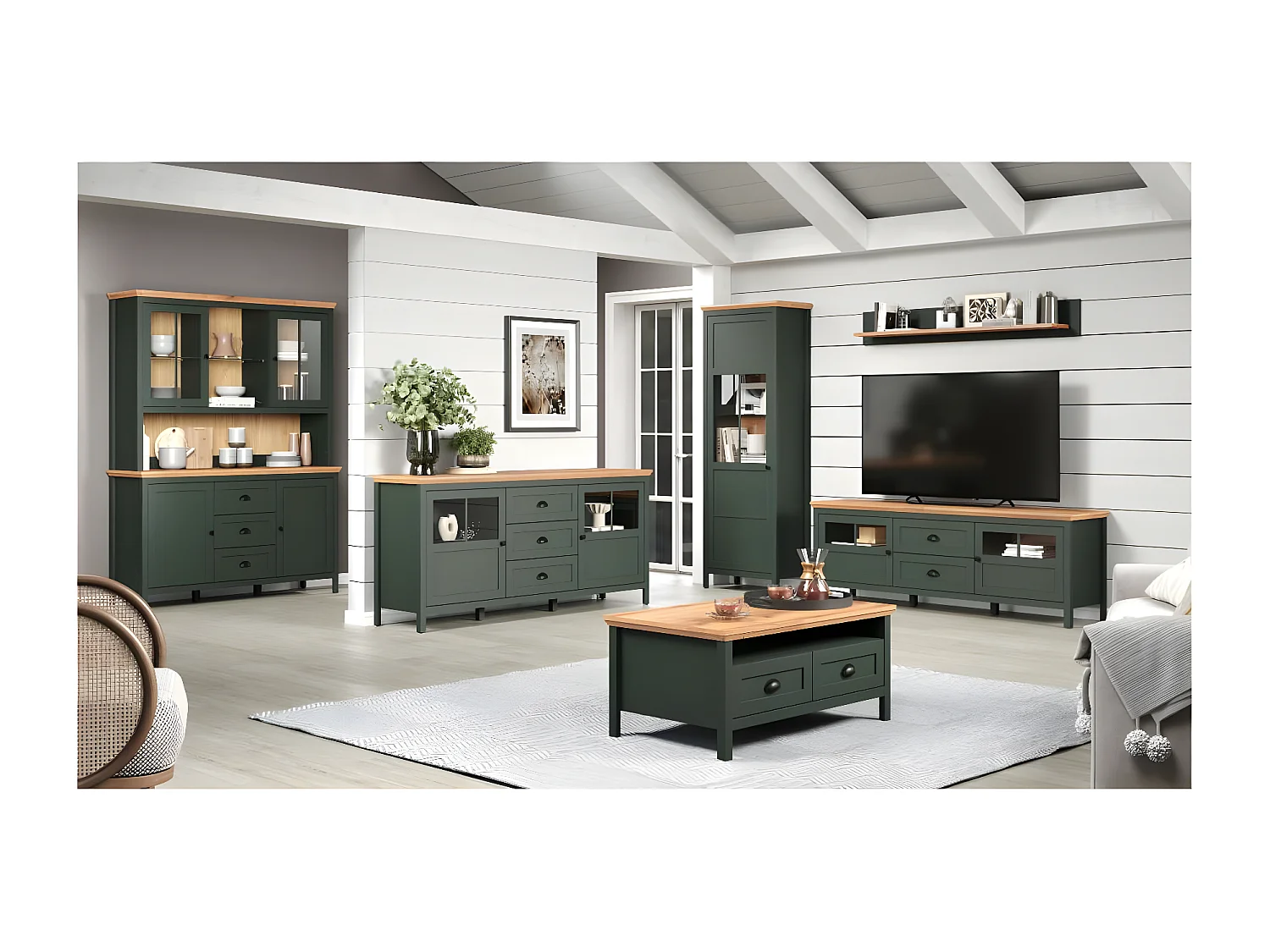 Stanton TV-meubel groen, eik decor.