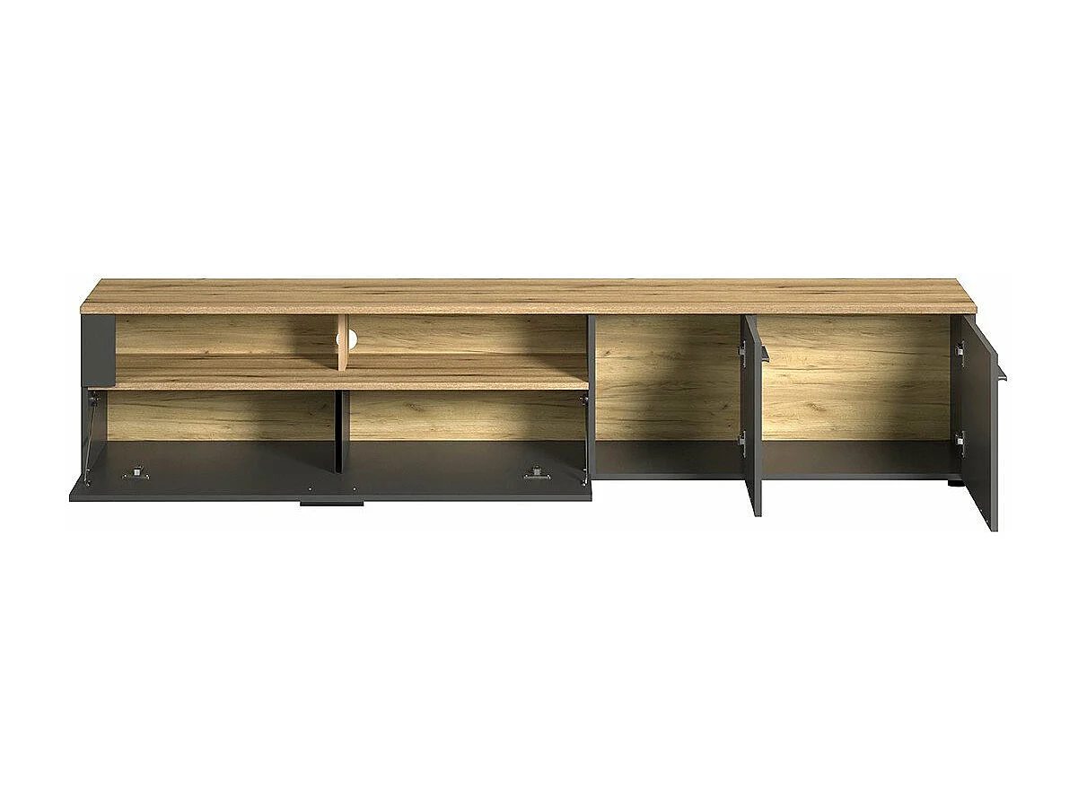 Meuble TV 2 portes, 2 niches et 1 abattant L210 cm - ESTEBAN