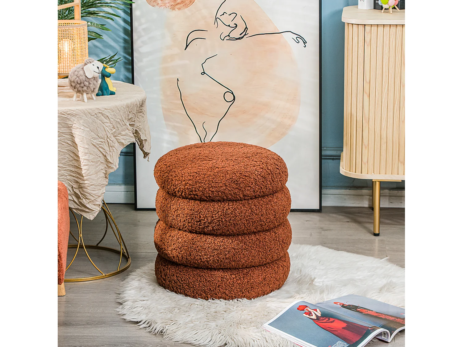 Pouf en bouclettes terracotta style scandinave