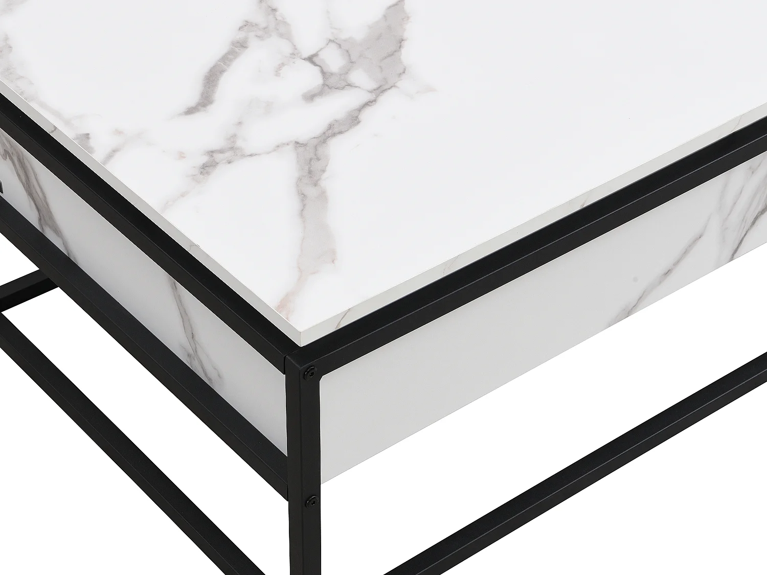 Couchtisch höhenverstellbar - MDF & Metall - Marmor-Optik Weiß & Schwarz - LUTESA