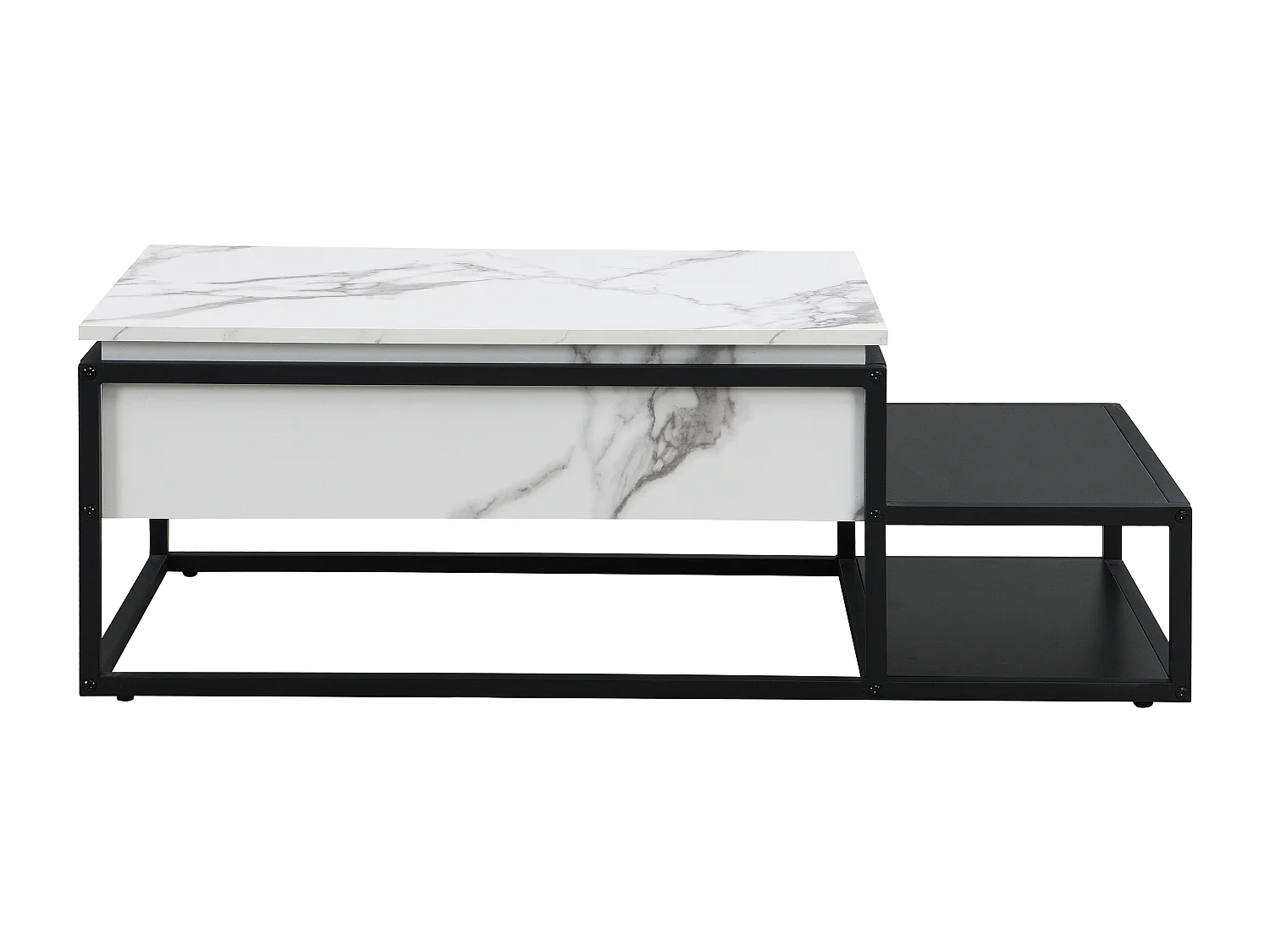 Couchtisch höhenverstellbar - MDF & Metall - Marmor-Optik Weiß & Schwarz - LUTESA