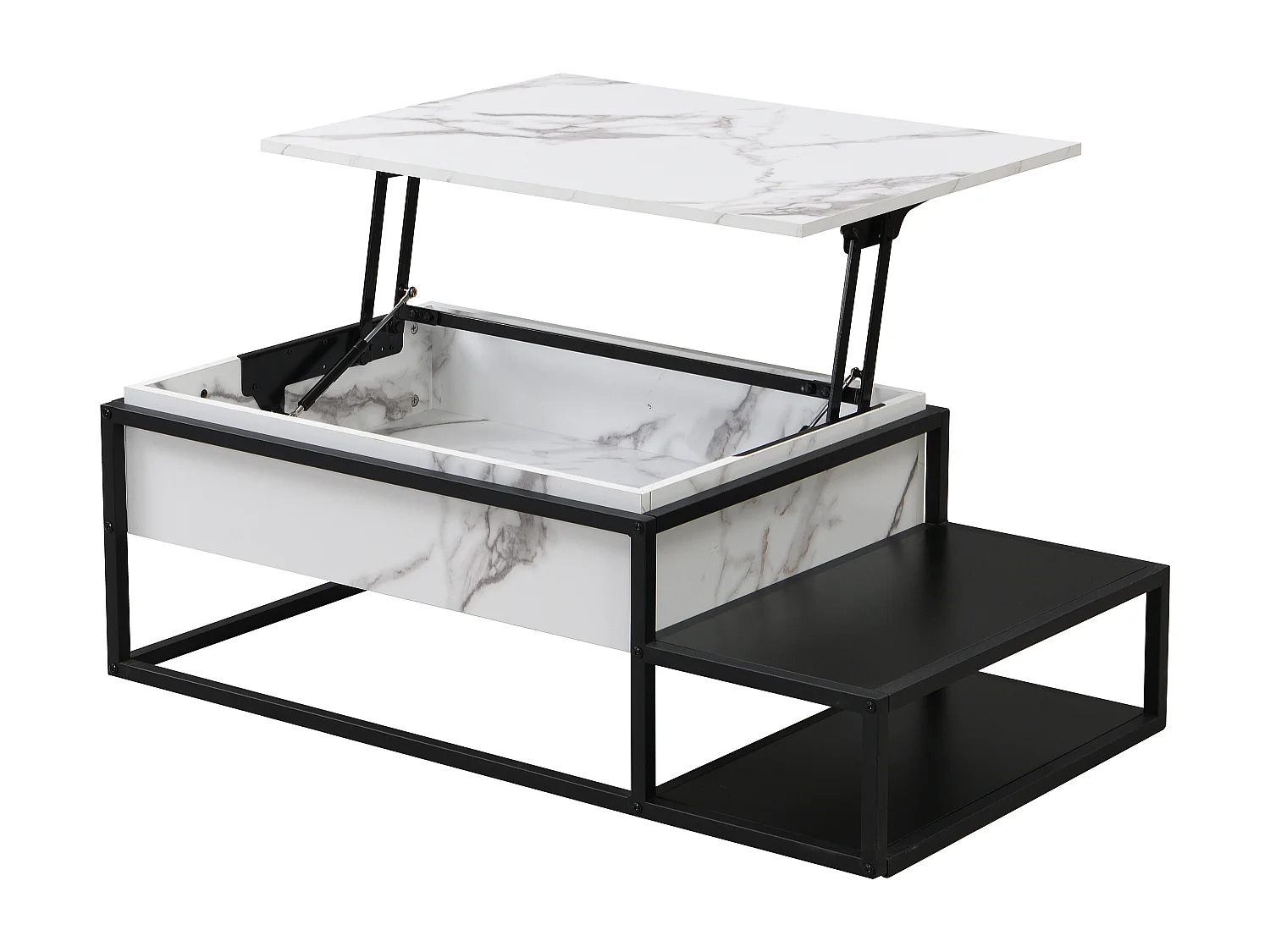 Couchtisch höhenverstellbar - MDF & Metall - Marmor-Optik Weiß & Schwarz - LUTESA