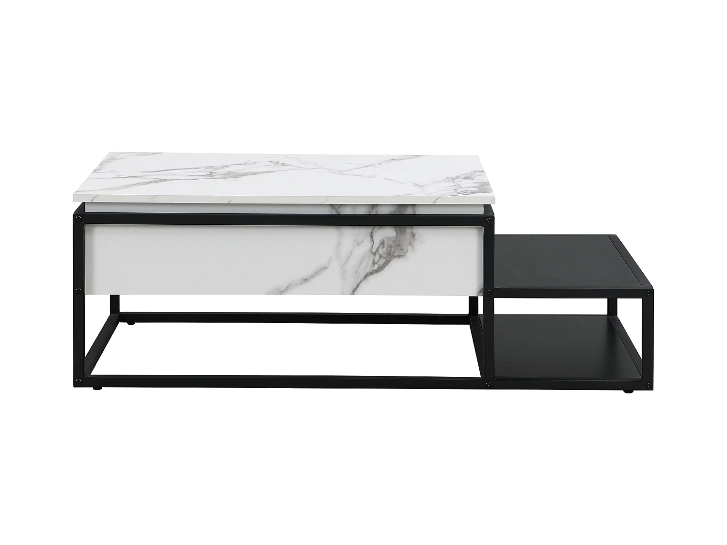 Mesa de centro con tapa elevable de MDF y metal - Efecto mármol blanco y negro - LUTESA