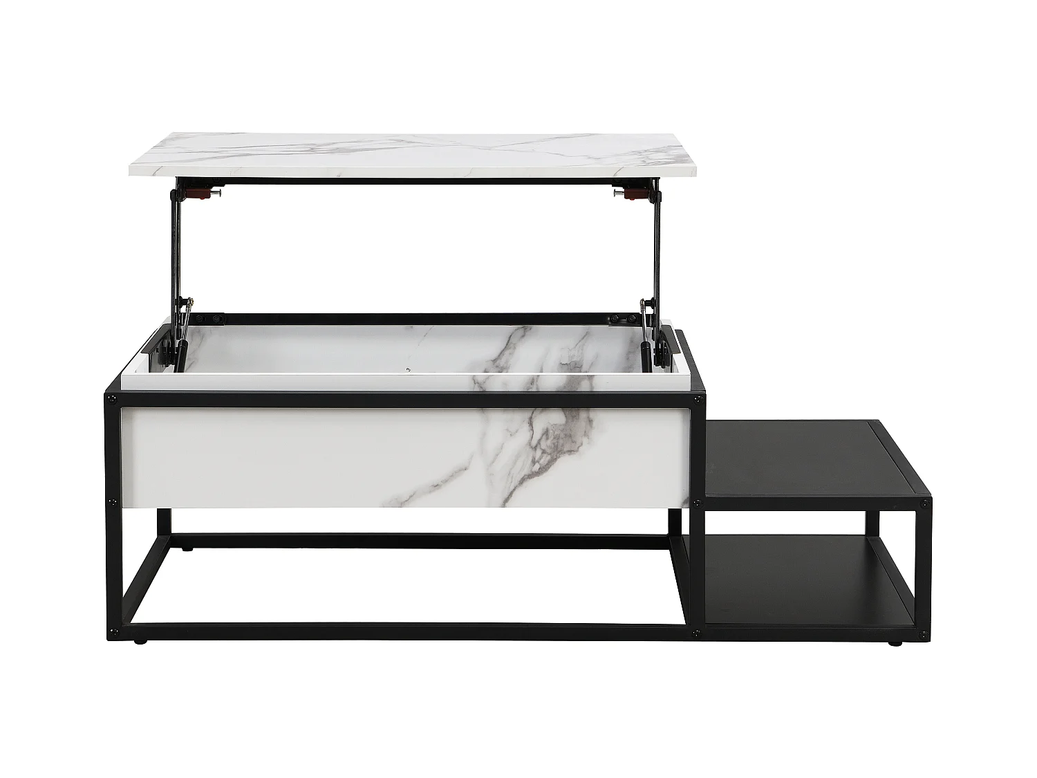 Mesa de centro con tapa elevable de MDF y metal - Efecto mármol blanco y negro - LUTESA