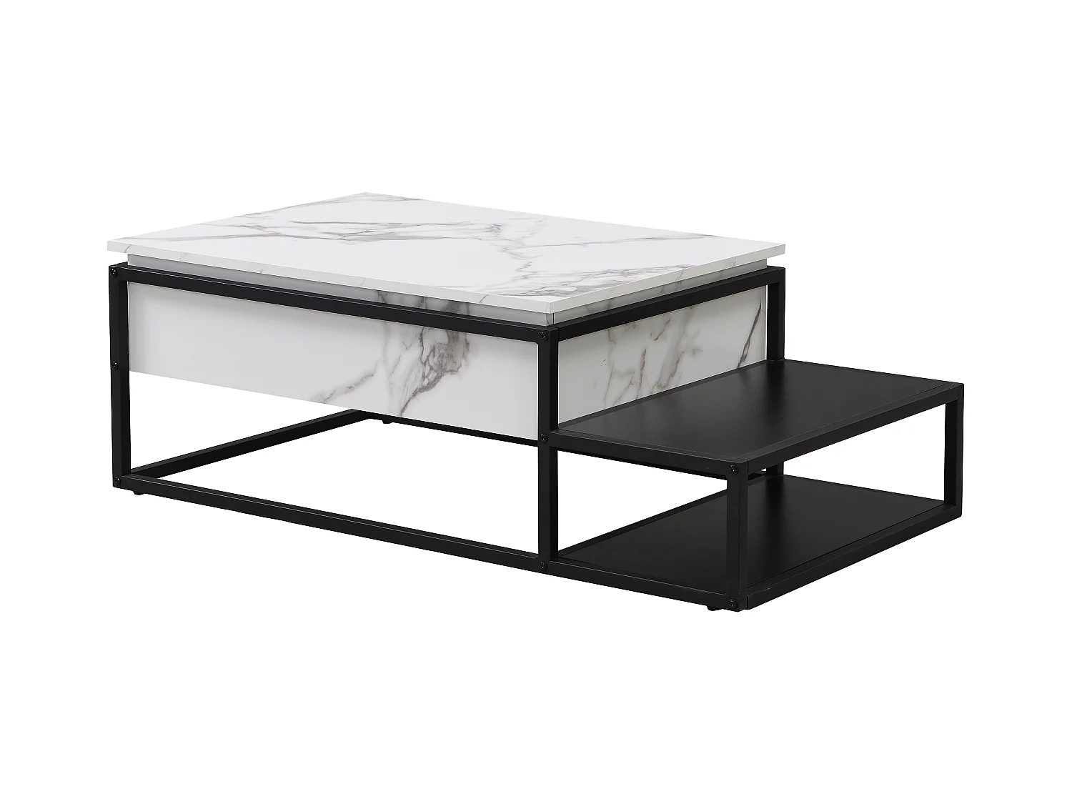 Mesa de centro con tapa elevable de MDF y metal - Efecto mármol blanco y negro - LUTESA
