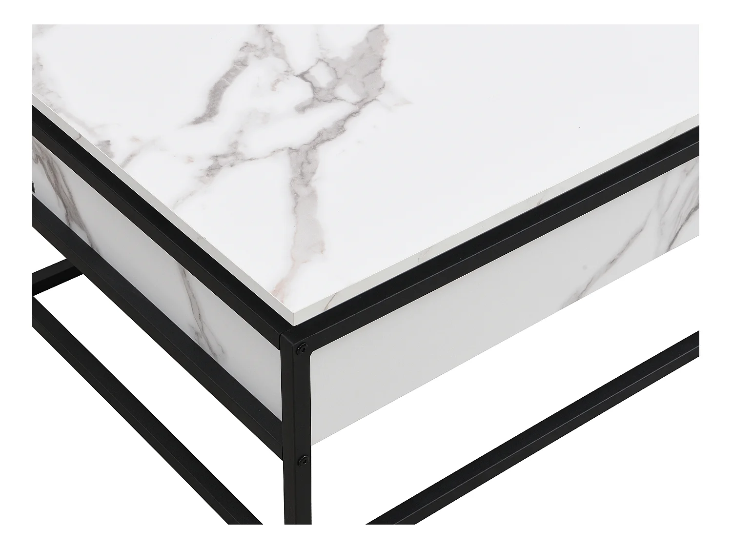 Mesa de centro con tapa elevable de MDF y metal - Efecto mármol blanco y negro - LUTESA