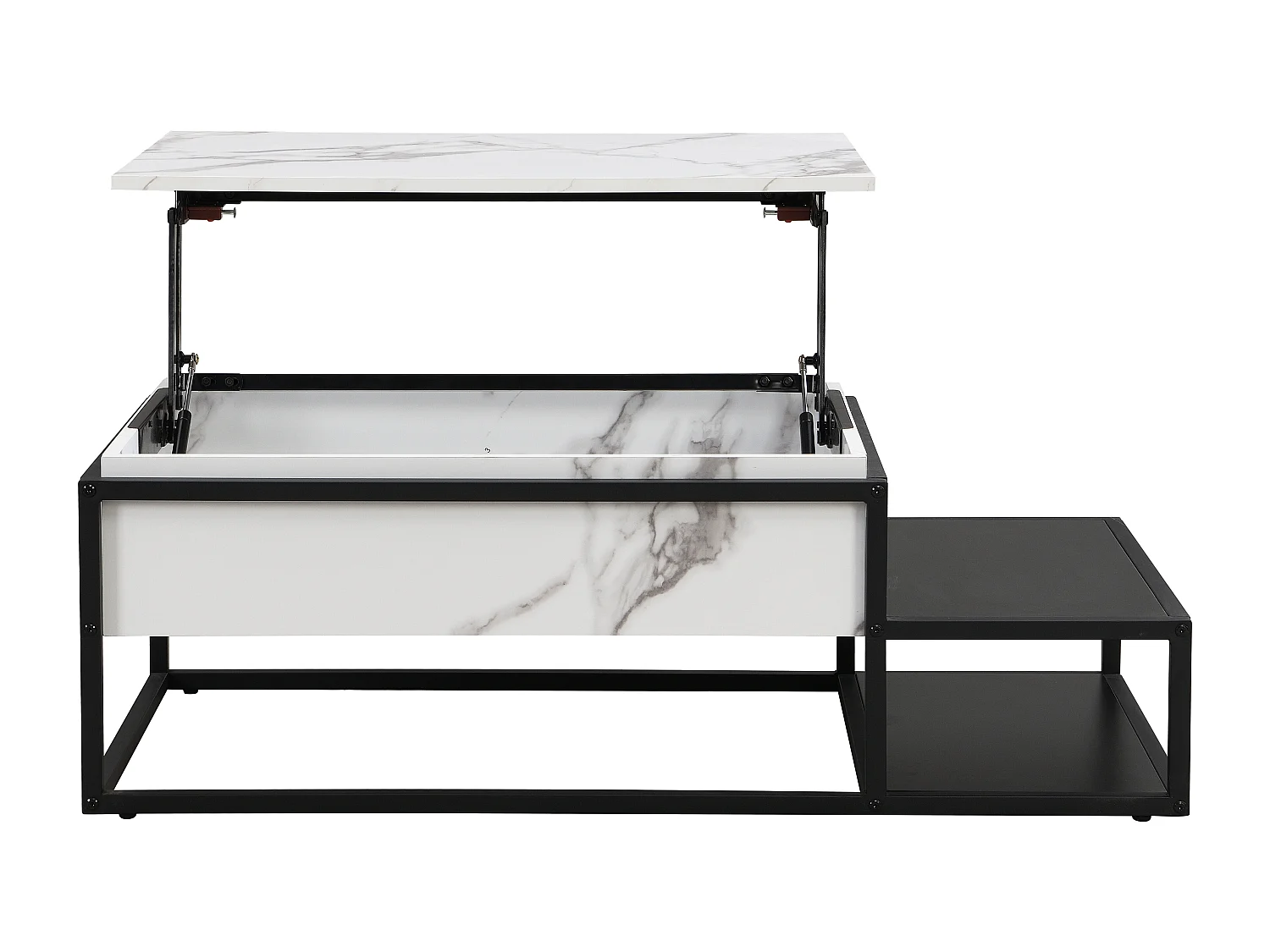 Table basse avec plateau relevable en MDF et métal -  Effet marbre blanc et noir - LUTESA