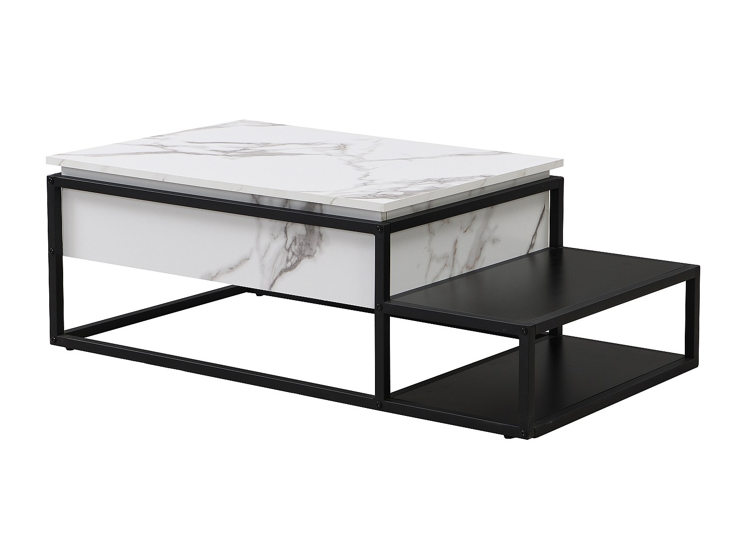 Couchtisch höhenverstellbar - MDF & Metall - Marmor-Optik Weiß & Schwarz - günstig online kaufen