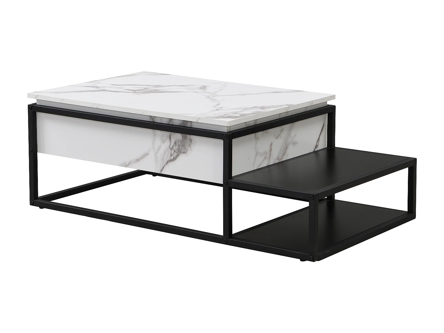 Table basse avec plateau relevable en MDF et métal -  Effet marbre blanc et noir - LUTESA