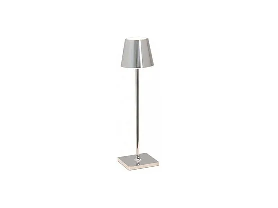 Poldina Pro Micro Polished Chrome LED-tafellamp, oplaadbaar en dimbaar met een batterijduur van maximaal 12 uur