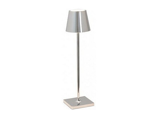 Lámpara de mesa Micro LED Poldina Pro en cromo pulido, recargable y ...