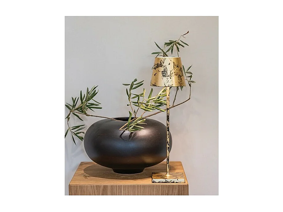 Lampada a led da tavolo Poldina Pro Nera Foglia Oro Craquelè ricaricabile e dimmerabile con batteria fino a 12 ore