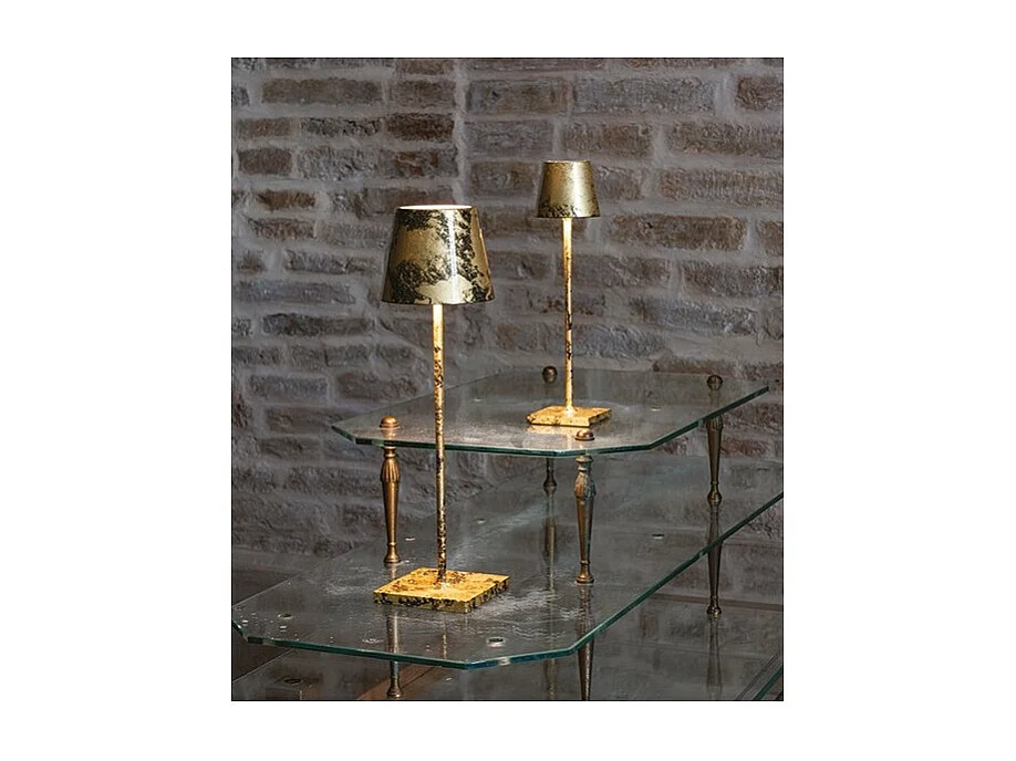 Lampada a led da tavolo Poldina Pro Nera Foglia Oro Craquelè ricaricabile e dimmerabile con batteria fino a 12 ore