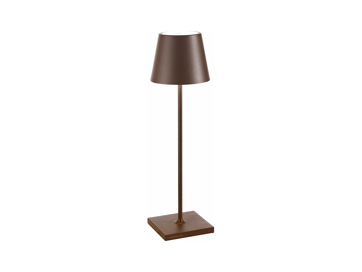 Lampe LED Poldina Pro Corten rechargeable IP65 usage extérieur, dimmable avec autonomie jusqu'à 12 heures