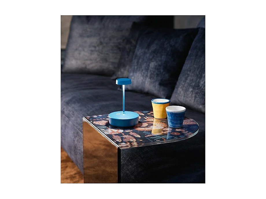 Troque o candeeiro de mesa LED cromado mini pro polido, recarregável e regulável