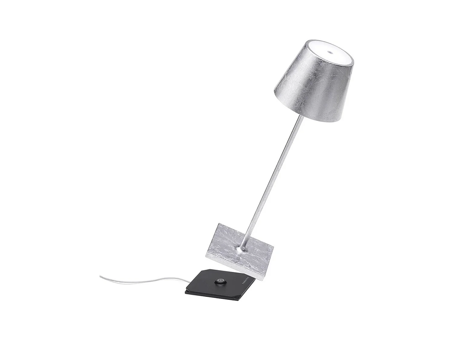 Lampe de table LED Poldina Pro Silver Leaf, rechargeable et dimmable avec une autonomie allant jusqu'à 12 heures
