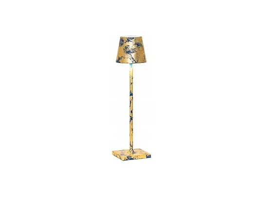 Lampe de table LED Poldina Pro Micro Bleu Capri mat Feuille d'Or Craquelè rechargeable et dimmable avec batterie jusqu'à 12 heures