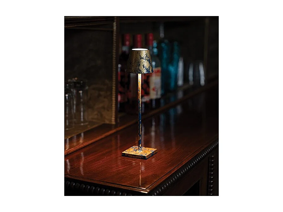 Candeeiro de mesa LED Poldina Pro Micro Azul Capri mate Gold Leaf Craquelè recarregável e regulável com bateria até 12 horas