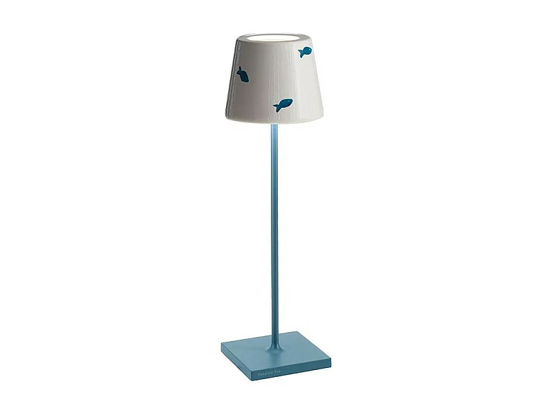 Lampe LED Poldina Lido Poisson Bleu rechargeable IP65 extérieur, dimmable avec autonomie jusqu'à 12 heures