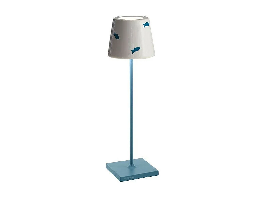Lámpara de mesa LED Poldina Lido pez azul recargable y regulable con batería de hasta 12 horas. Para uso exterior IP65