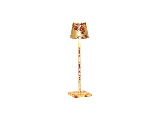 Lampe de table LED Poldina Pro Micro Red Gold Leaf Craquelè rechargeable et dimmable avec batterie jusqu'à 12 heures