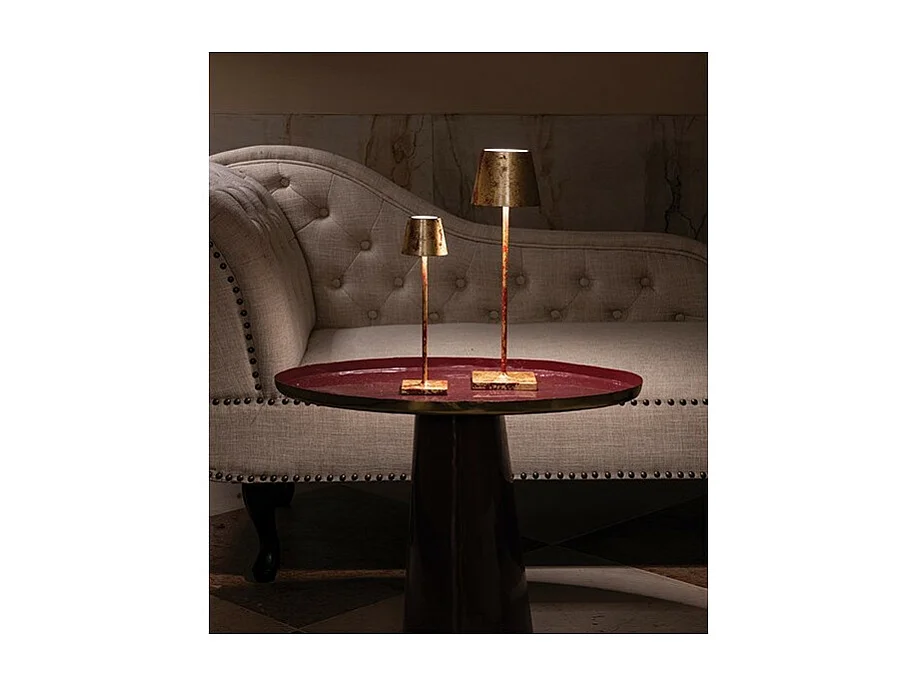 Lampe de table LED Poldina Pro Micro Red Gold Leaf Craquelè rechargeable et dimmable avec batterie jusqu'à 12 heures