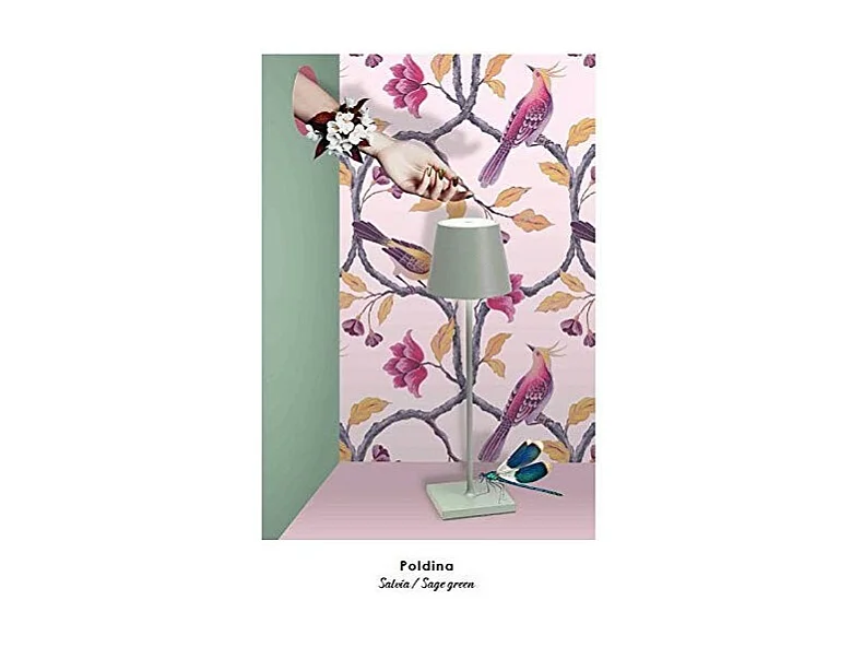 Lampe LED Poldina Pro Vert Sauge rechargeable IP65 usage extérieur, dimmable avec autonomie jusqu'à 12 heures