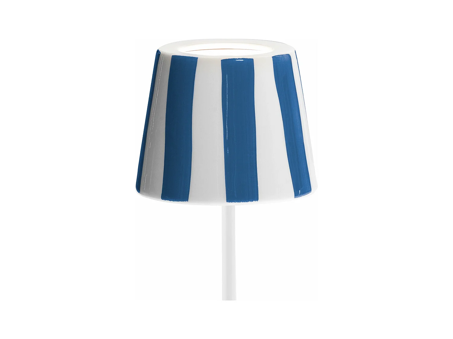 Blau gestreifte LED-Tischleuchte Poldina Lido wiederaufladbar und dimmbar mit Akku bis zu 12 Stunden. Für den Außenbereich IP65