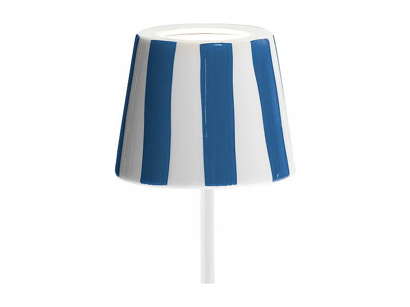 Lampe LED Poldina Lido rayures bleues rechargeable IP65 extérieur, dimmable avec autonomie jusqu'à 12 heures