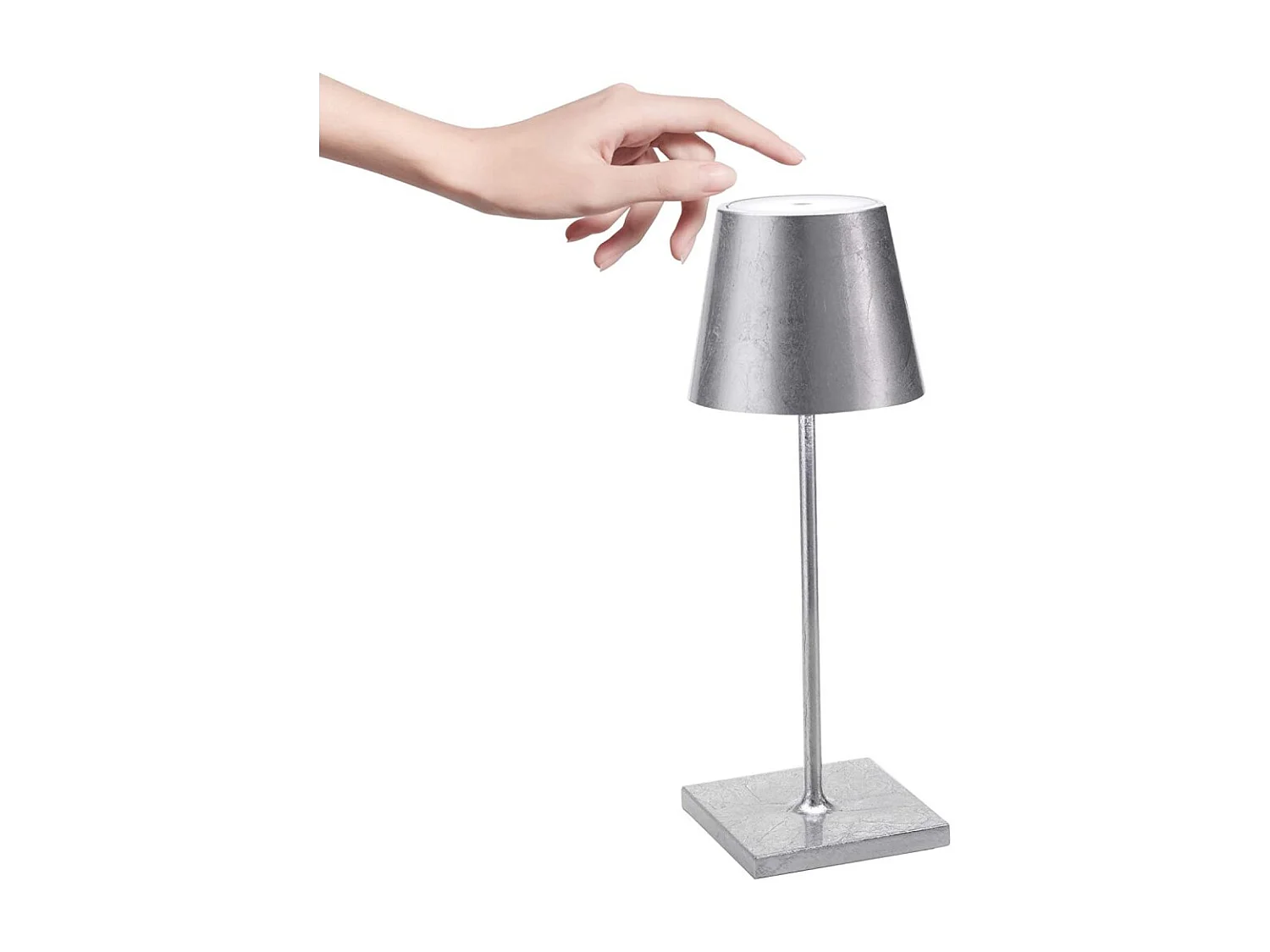 Poldina Pro Mini Silver Leaf LED-Tischleuchte, wiederaufladbar und dimmbar, mit einer Akkulaufzeit von bis zu 12 Stunden.