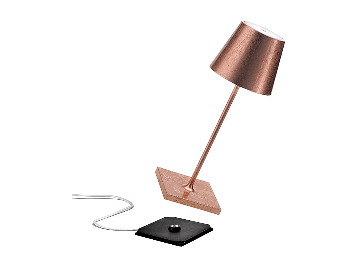 Lampe de table LED Poldina Pro Mini Copper Leaf, rechargeable et dimmable avec une autonomie allant jusqu'à 12 heures