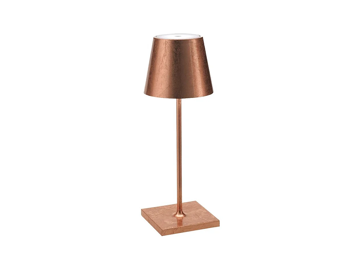Lampe de table LED Poldina Pro Mini Copper Leaf, rechargeable et dimmable avec une autonomie allant jusqu'à 12 heures