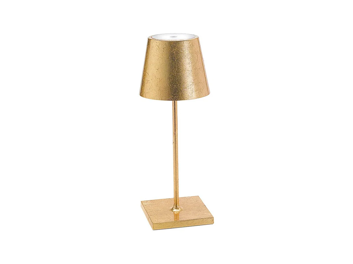 Lampe de table LED Poldina Pro Mini Gold Leaf, rechargeable et dimmable avec une autonomie allant jusqu'à 12 heures