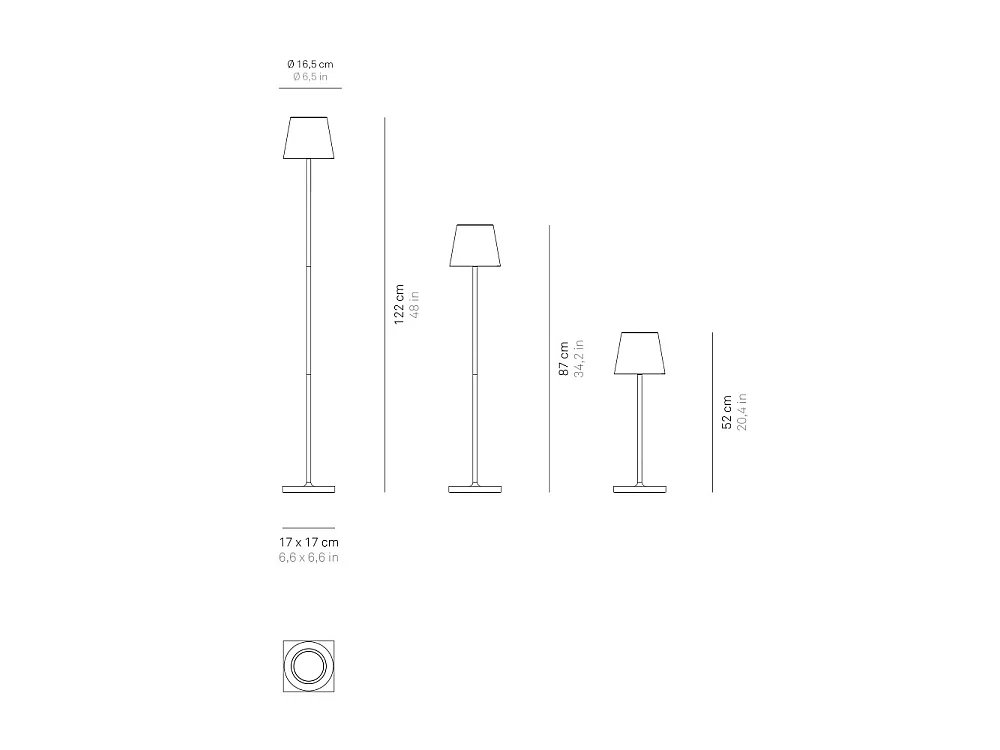 Poldina Pro L LED-lampe, mørkegrå, genopladelig og dæmpbar, 122 cm, med batterilevetid på op til 12 timer.